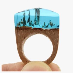 Aqua Snow Wood Ring