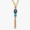 Long Multi-Colored Gem Stone Tassel Necklace