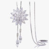 White Crystal Sunflower Tassel Long Necklace - Metallic Link Chain Crystal Simulated Necklace for a sophisticated Look