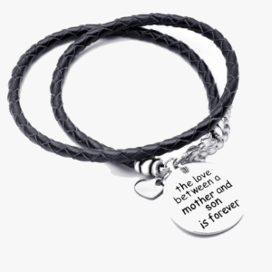The Love Between A Mother And Son is Forever - Hand Stamped Bracelet to Celebrate the Mother-Son Love - Made of Vegan Leather and Zinc Alloy Charms