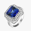 Sapphire Cocktail Ring with CZ Side Stones Rhodium Over Brass