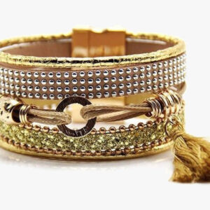 Rhinestone Leather Tassels Magnet Bracelet