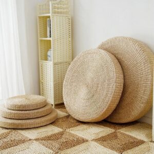 Natural Straw Round Pouf - Floor Cushion for Meditation & Yoga, Multiple Sizes