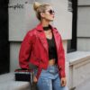 Red PU  Leather Jacket Coat