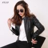 FTLZZ European Style O Neck PU Leather Jacket
