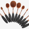 Professional Multipurpose Black & Gold Oval Makeup Brushes - Set of 10